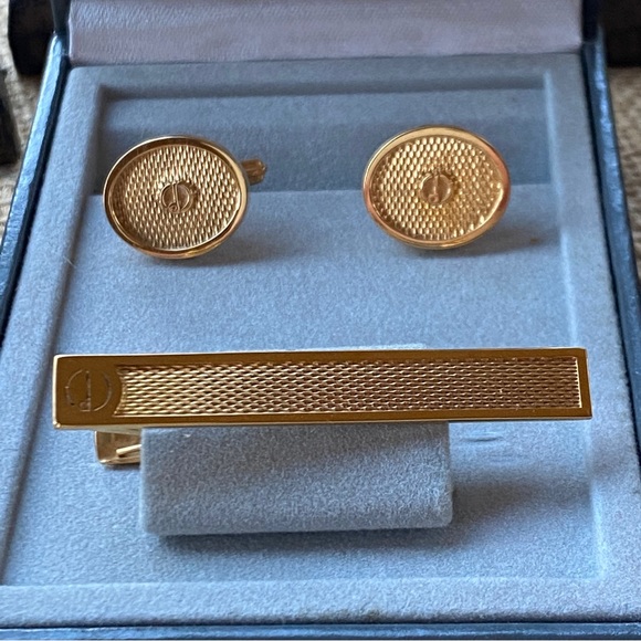 Dunhill d Logo Tie Clasp Cufflinks Set Vintage Gold Original Presentation Box - Picture 3 of 9